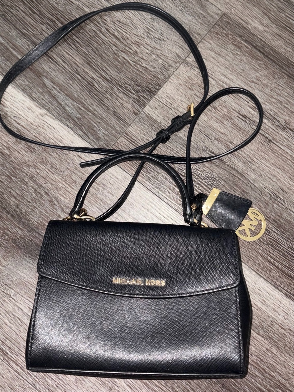 Michael Kors Black Saffiano Leather Top-Handle Satchel with Gold Hardware
